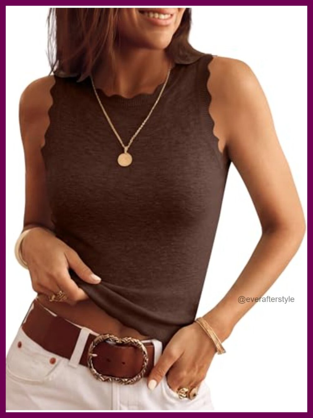 Women's Scalloped Sweater Tank Top Sleeveless Wool Blend Casual